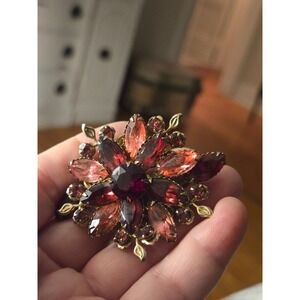 Juliana or Weiss Style Layered Brooch Reds Pinks Navettes Unsigned Vintage 1950s